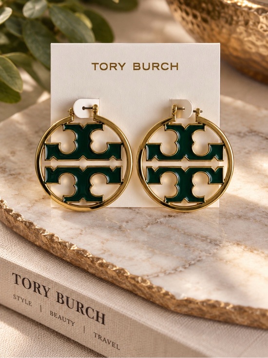 Tory Burch Jewelry - Tory Burch Gold and Green Circle Earrings